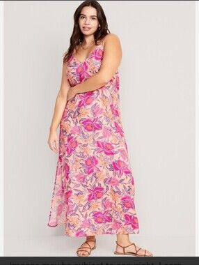 Floral Pink Slip Maxi Dress with Side Slit